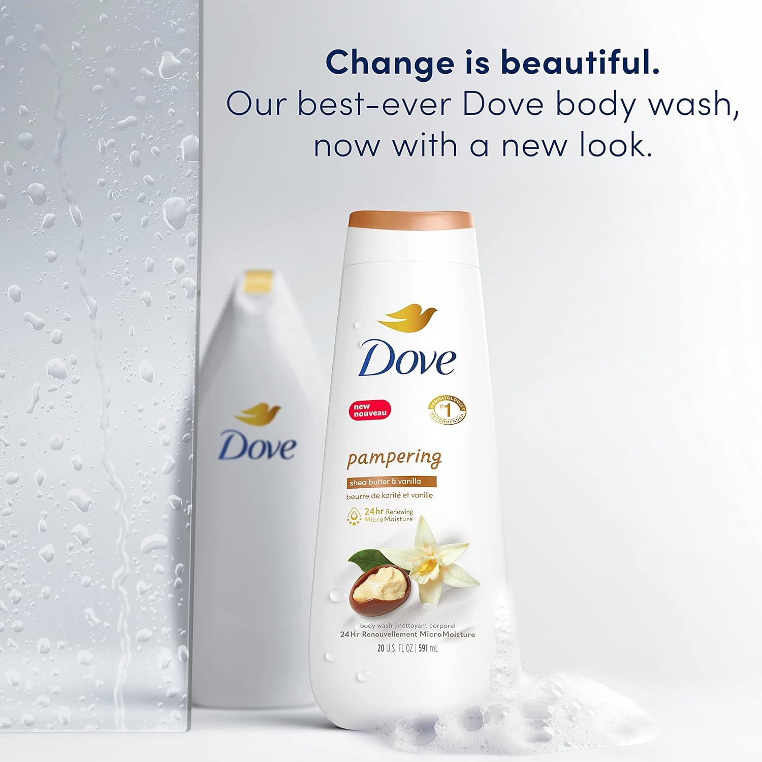 imageDove Body Wash 4 Count Pampering Shea Butter amp Vanilla for Renewed HealthyLooking Skin Gentle Skin Cleanser with 24hr Renewing MicroMoisture 20 oz