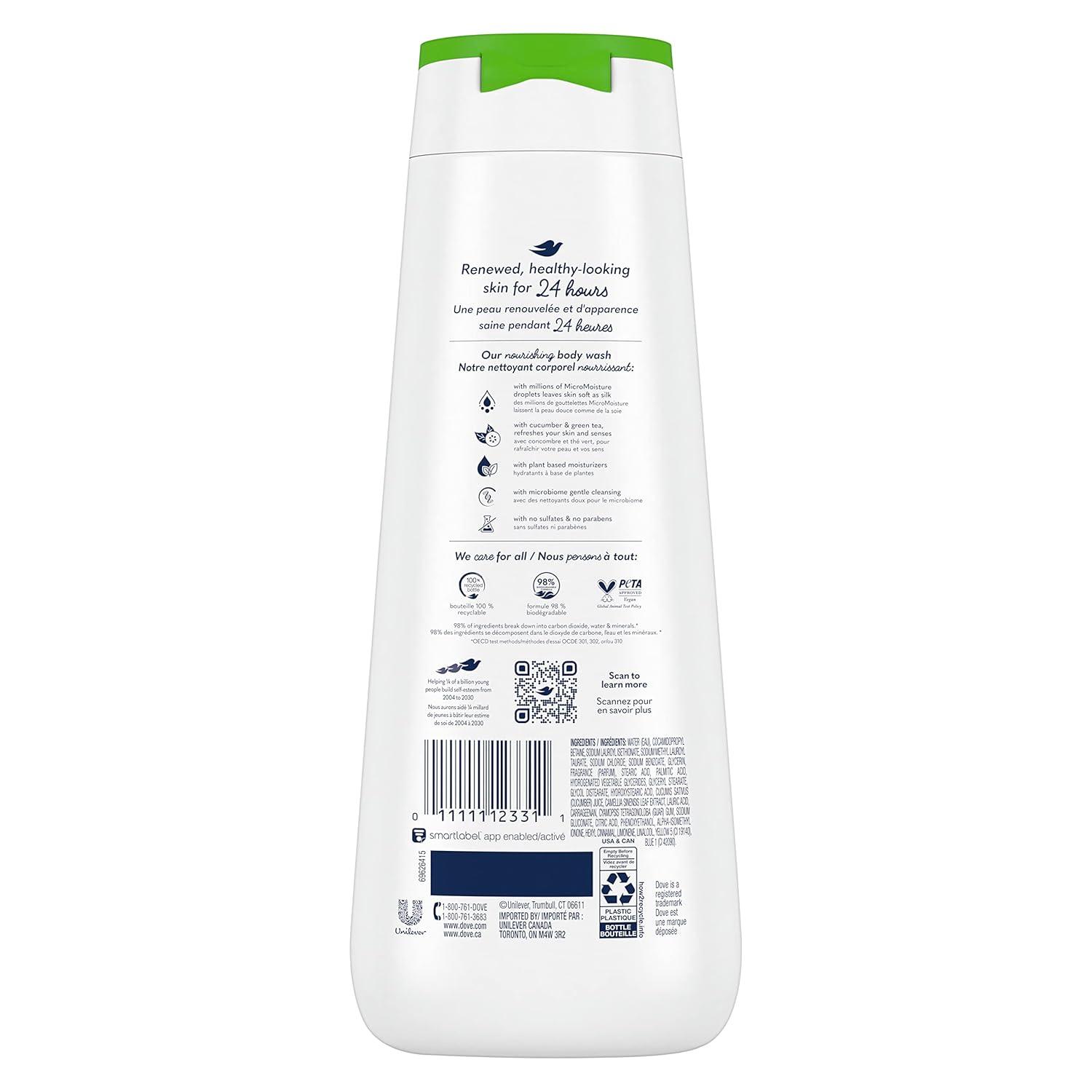 imageDove Body Wash Refreshing Cucumber and Green Tea 4 Count Refreshes Skin Cleanser That Effectively Washes Away Bacteria While Nourishing Your Skin 20 oz20 Fl Oz Pack of 4