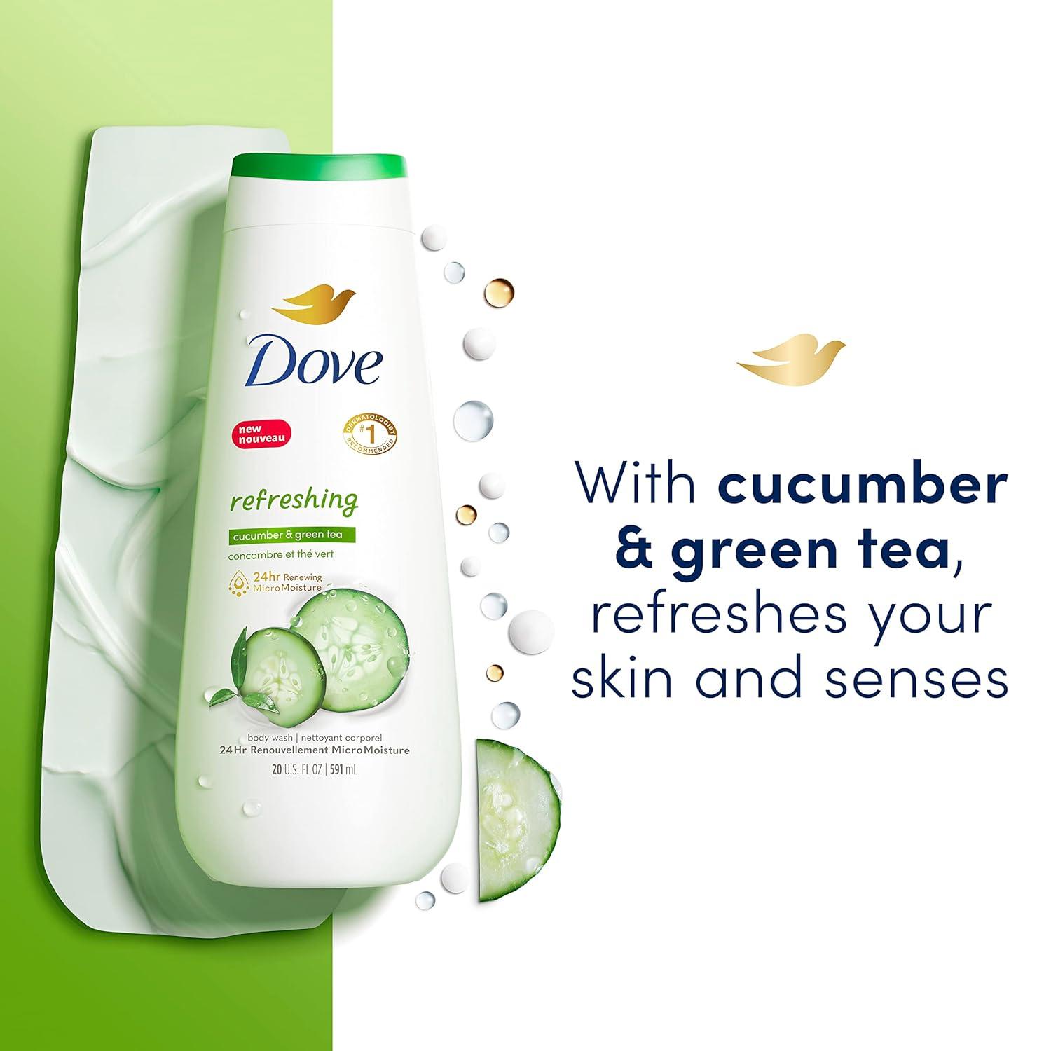imageDove Body Wash Refreshing Cucumber and Green Tea 4 Count Refreshes Skin Cleanser That Effectively Washes Away Bacteria While Nourishing Your Skin 20 oz20 Fl Oz Pack of 4