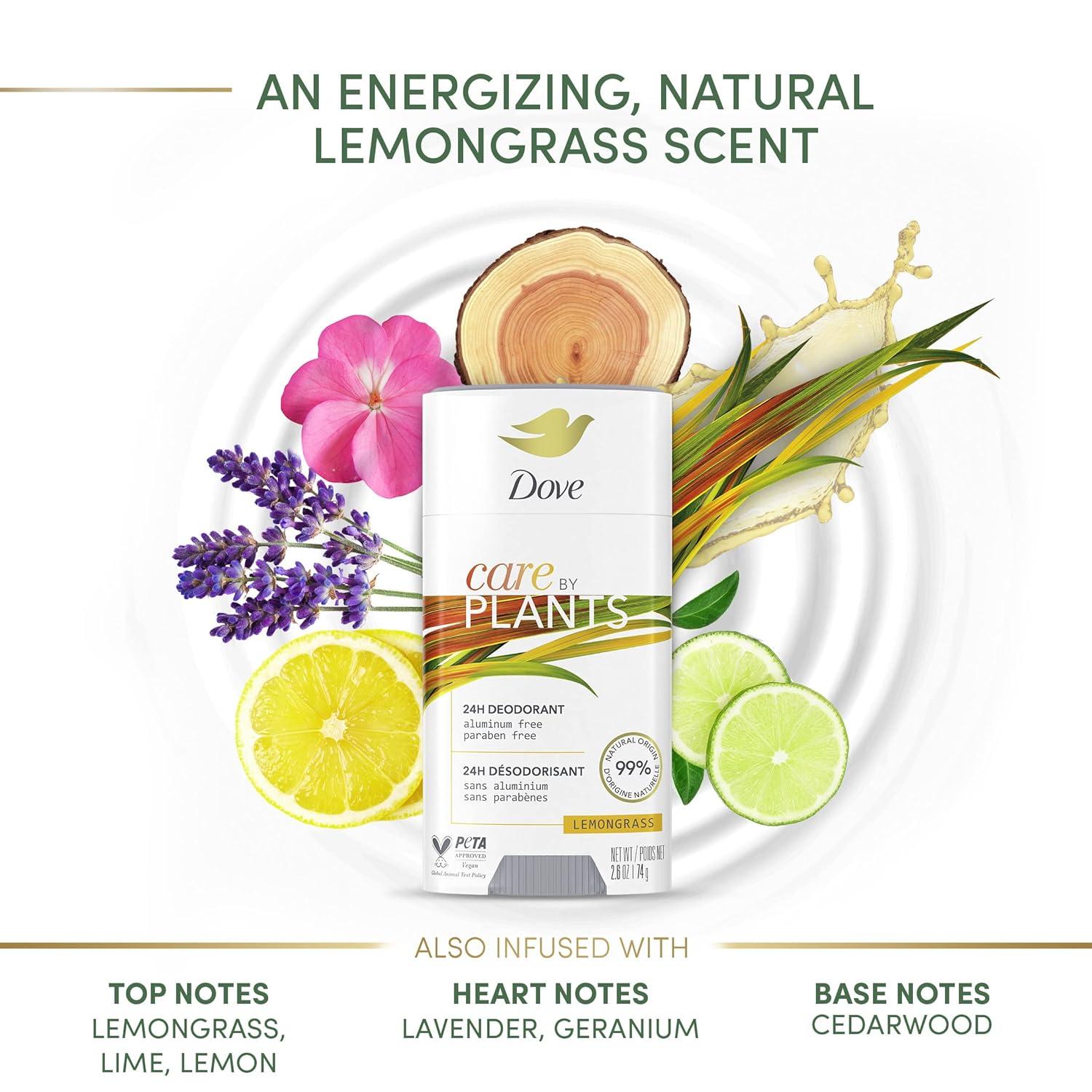 imageDove Care by Plants Deodorant Stick for longlasting deodorant protection Lemongrass aluminum free deodorant 26 oz 3 Count26 Ounce Pack of 3
