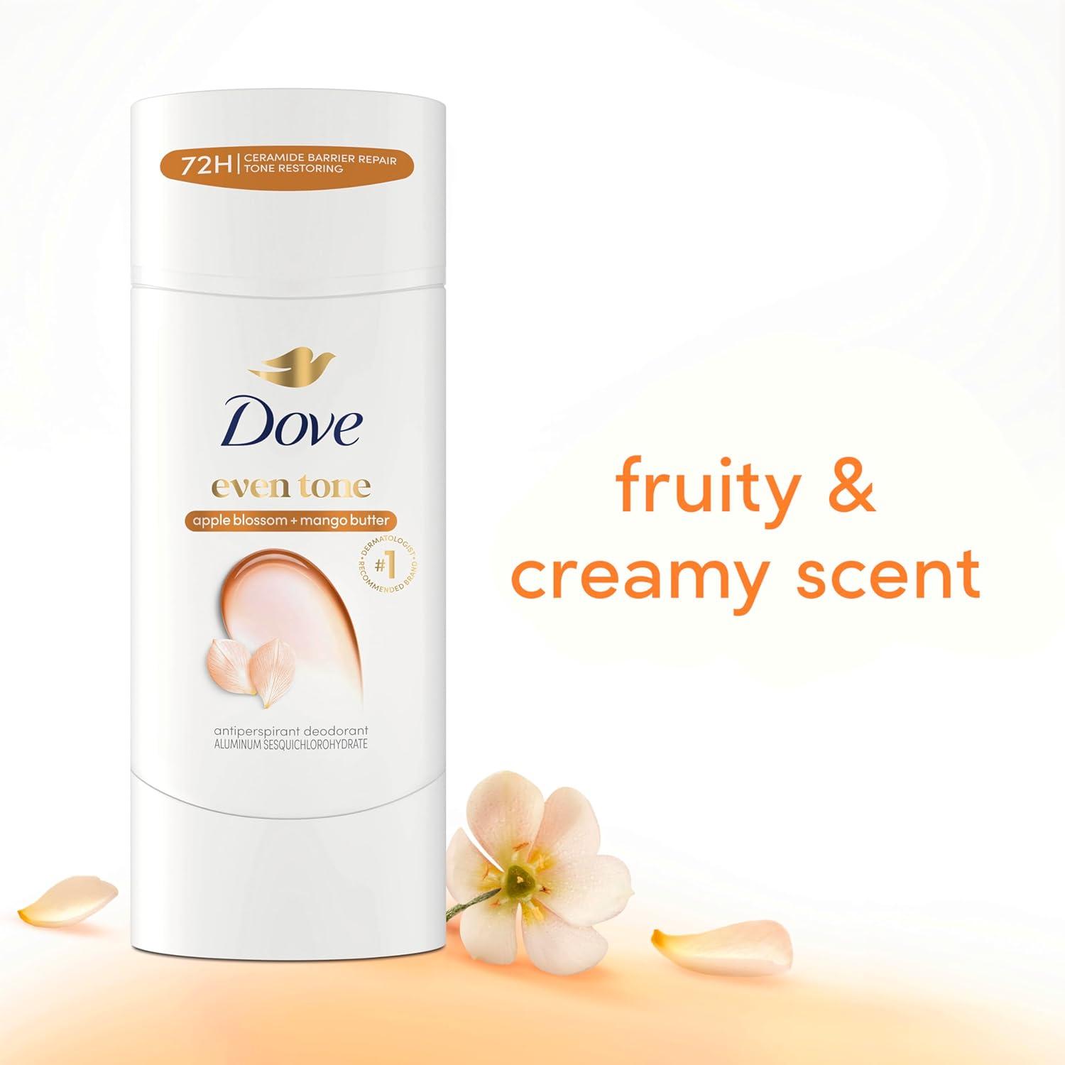 imageDove Even Tone Antiperspirant Deodorant Stick Apple Blossom amp Mango Butter 3 Count For Uneven Skin Tone 26 ozBreeze