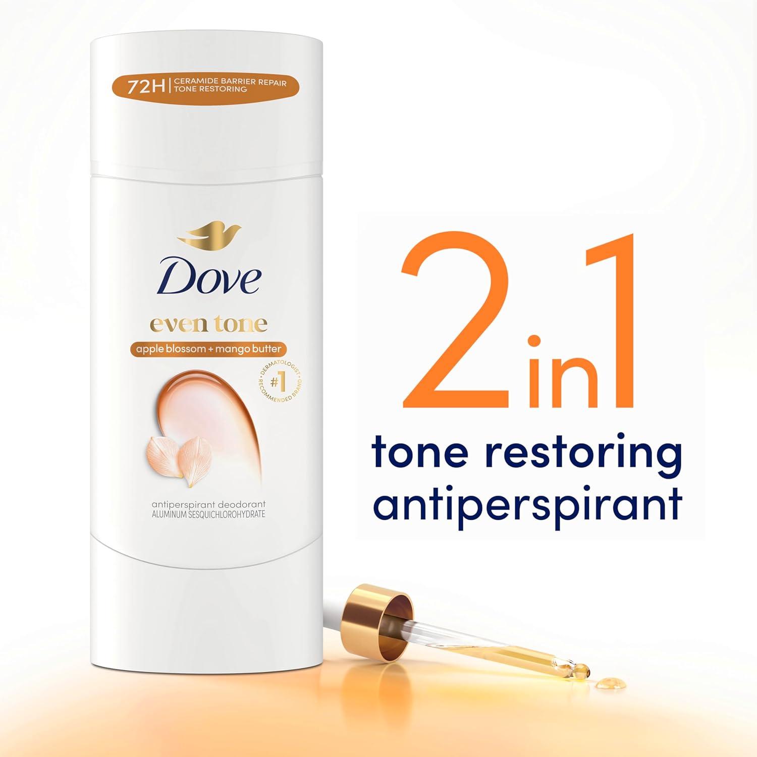 imageDove Even Tone Antiperspirant Deodorant Stick Apple Blossom amp Mango Butter 3 Count For Uneven Skin Tone 26 ozBreeze