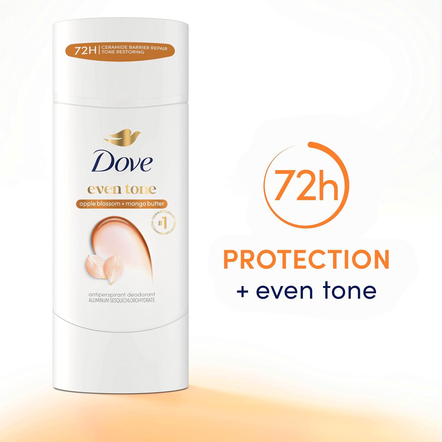 imageDove Even Tone Antiperspirant Deodorant Stick Apple Blossom amp Mango Butter 3 Count For Uneven Skin Tone 26 ozBreeze