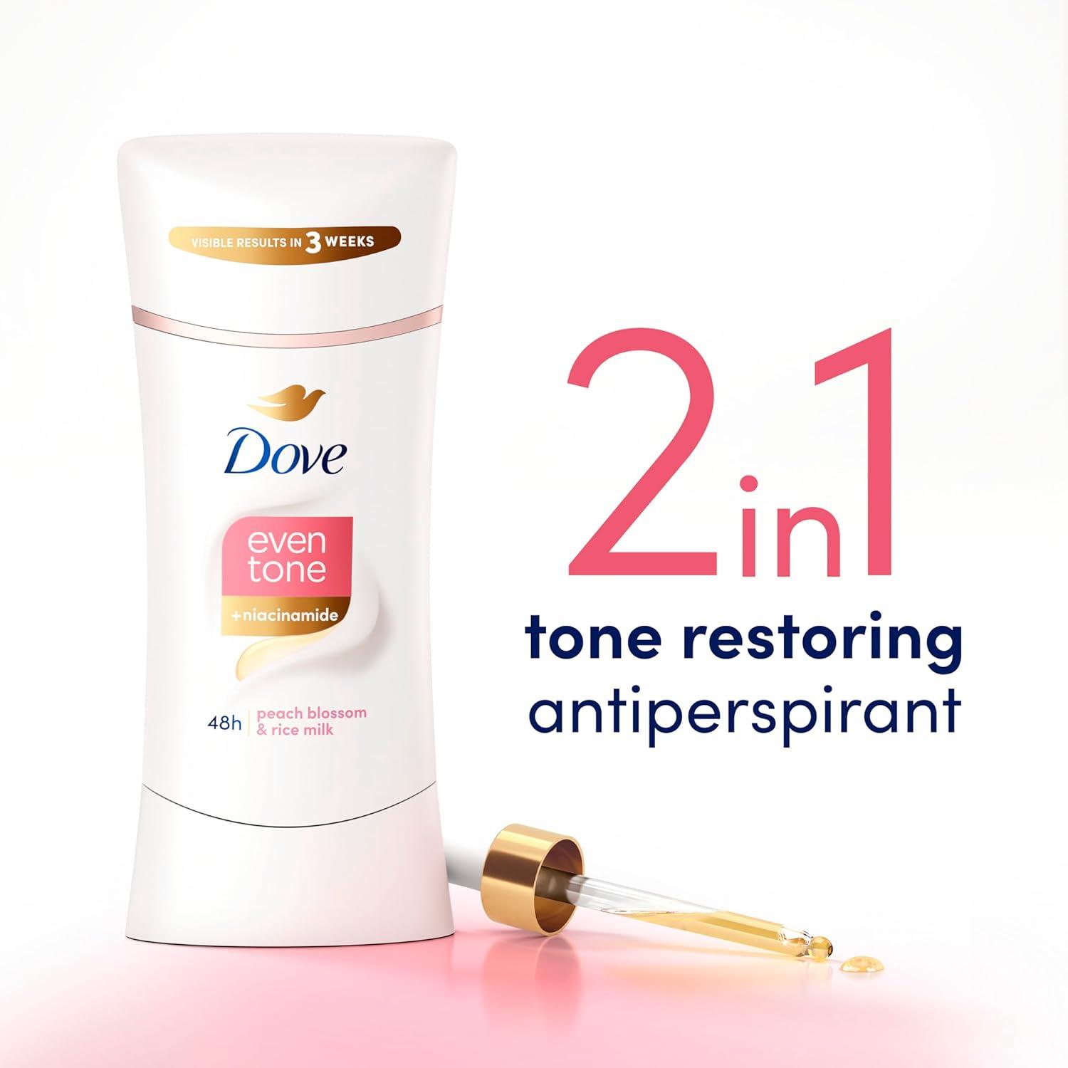imageDove Even Tone Antiperspirant Deodorant Stick Peach Blossom amp Rice Milk 3 Count 26 oz26 Ounce Pack of 3