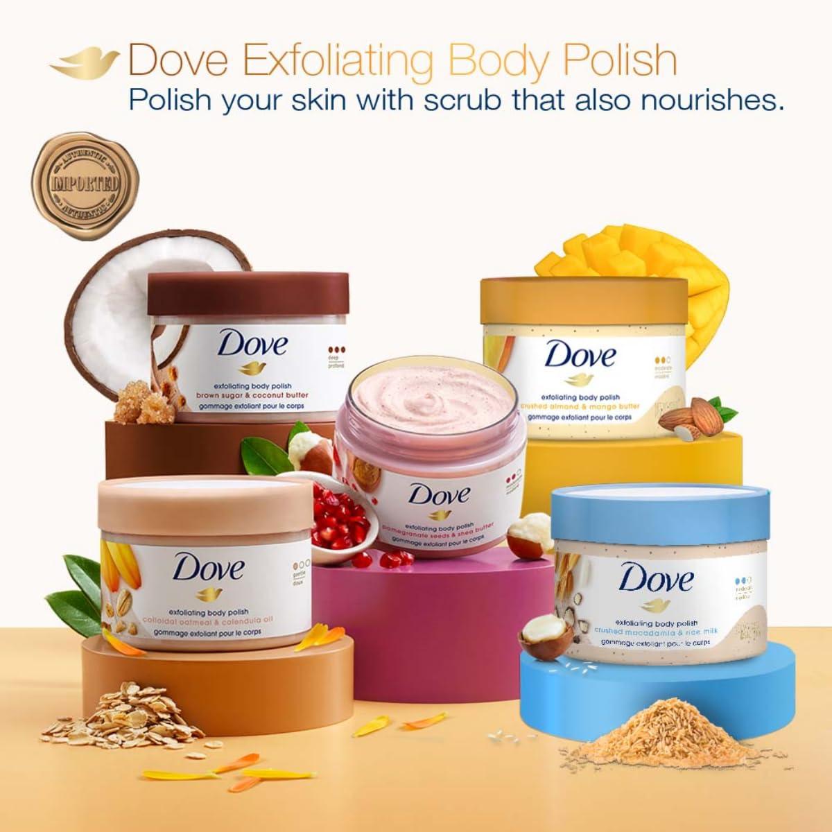 imageDove Scrub Macadamia amp Rice Milk Reveals Visibly Smoother Skin Body Scrub That Nourishes Skin 105 oz105 Ounce Pack of 1