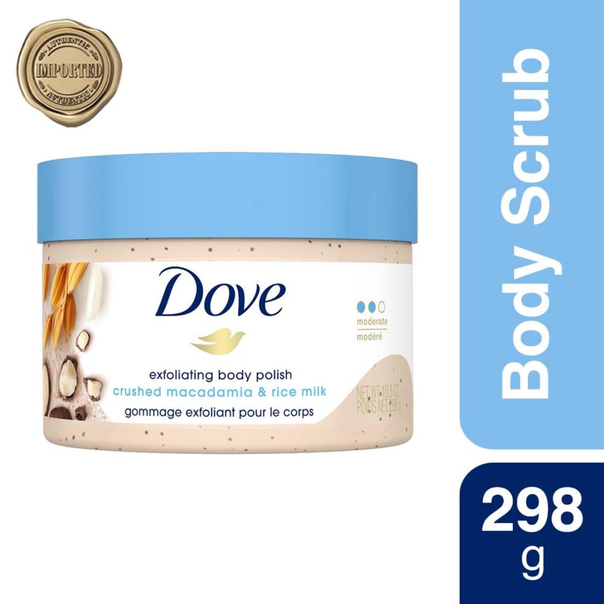 imageDove Scrub Macadamia amp Rice Milk Reveals Visibly Smoother Skin Body Scrub That Nourishes Skin 105 oz105 Ounce Pack of 1