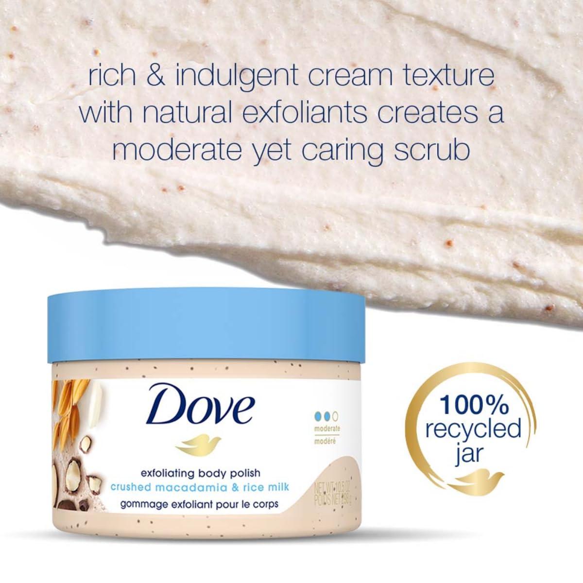 imageDove Scrub Macadamia amp Rice Milk Reveals Visibly Smoother Skin Body Scrub That Nourishes Skin 105 oz105 Ounce Pack of 1