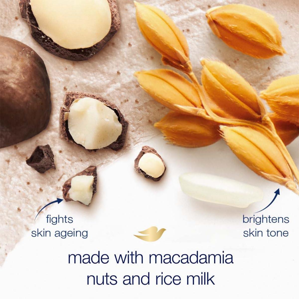imageDove Scrub Macadamia amp Rice Milk Reveals Visibly Smoother Skin Body Scrub That Nourishes Skin 105 oz105 Ounce Pack of 1