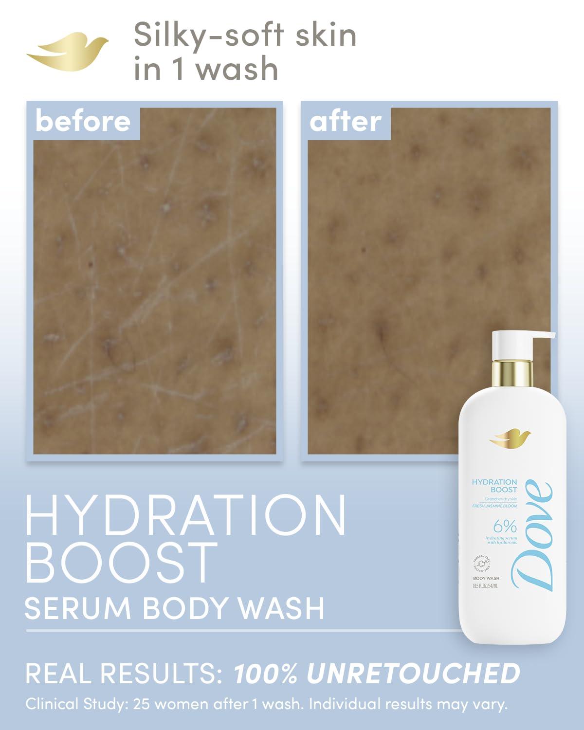 imageDove Serum Body Wash Hydration Boost actively drenches dry skin with Hyaluronic Acid Serum 185 Fl OzFragranced