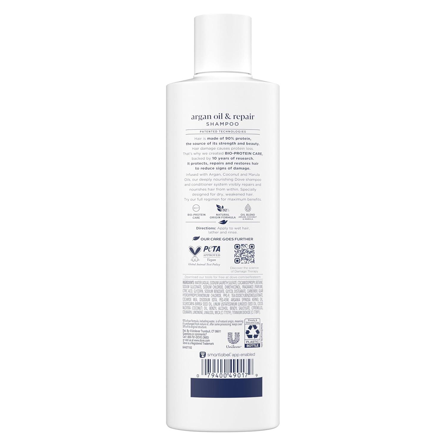 imageDove Shampoo Argan Oil amp Repair for Fine Hair with BioProtein Care Technology and Argan Oil Blend 12 Fl Oz12 Fl Oz Pack of 1