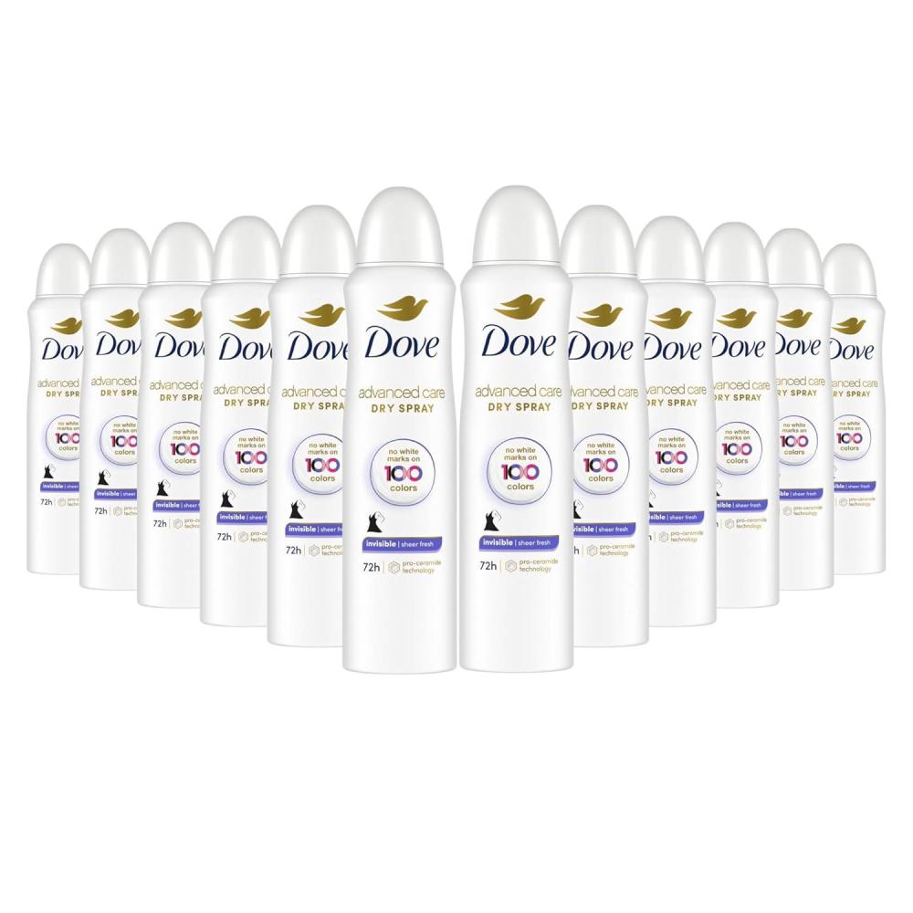 imageDove Advanced Care Antiperspirant Deodorant Spray Clear Finish 3 Count Invisible antiperspirant Deodorant Tested on 100 colors 72Hour Odor and Sweat Protection with ProCeramide Technology 38 oz38 Ounce Pack of 12