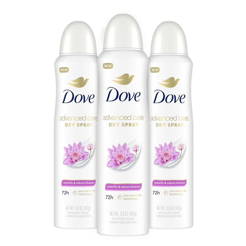 imageDove Advanced Care Antiperspirant Deodorant Spray Waterlily amp Sakura Blossom 3 Count Moisturizing for AfterShaving Care 72hour that boost skins ceramide levels for Soft Underarms 38 oz