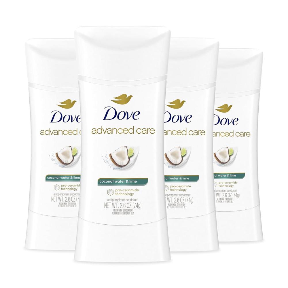 imageDove Advanced Care Antiperspirant Deodorant Stick Coconut Water amp Lime scent 4 Ct for helping skin barrier repair after shaving 72H odor control amp allday sweat protection for soft underarms 26 oz