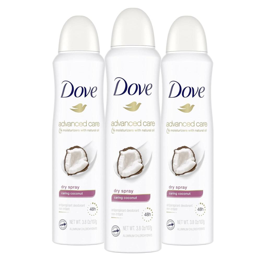 imageDove Advanced Care Dry Spray Antiperspirant Deodorant Caring Coconut 3 Count For Women With 48 Hour Protection Soft And Comfortable Underarms 38 oz