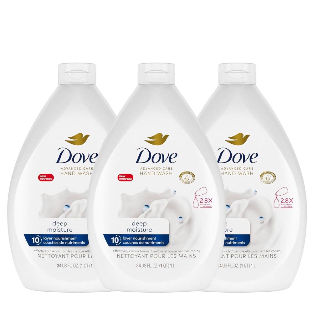 imageDove Advanced Care Hand Wash Refill Deep Moisture Value Size Pack of 3 34 oz Refill Bottles Moisturizing Liquid Hand Soap for Dry Skin1 Count Pack of 3