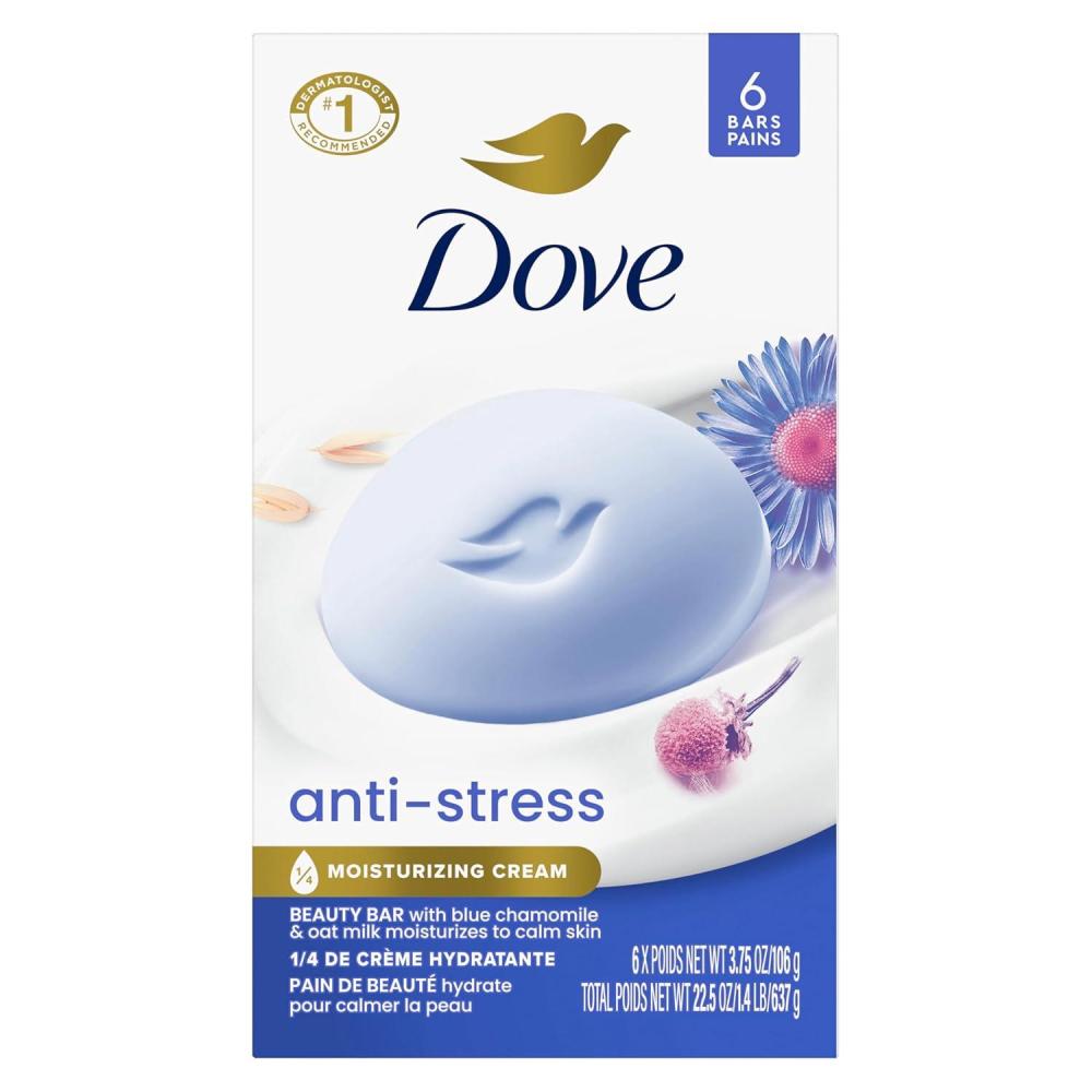 imageDove Beauty Bar Gentle Cleanser AntiStress Cream Bar Moisturizes To Calm Skin Gentle Bar Soap Cleanser Made With 14 Moisturizing Cream 6 pack