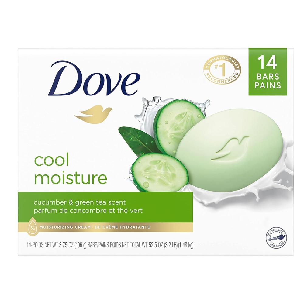 imageDove Beauty Bar Soap Cool Moisture Cucumber amp Green Tea Scent 6 Bars for Refreshed Skin Leaves Skin Refreshed 375 oz375 Ounce Pack of 14