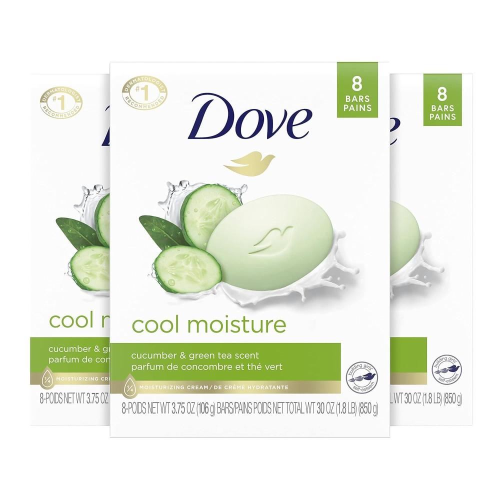 imageDove Beauty Bar Soap Cool Moisture Cucumber amp Green Tea Scent 6 Bars for Refreshed Skin Leaves Skin Refreshed 375 oz375 Ounce Pack of 24