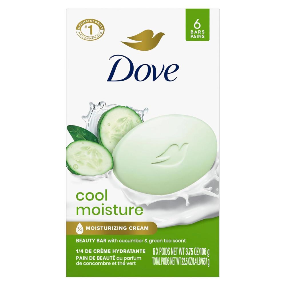 imageDove Beauty Bar Soap Cool Moisture Cucumber amp Green Tea Scent 6 Bars for Refreshed Skin Leaves Skin Refreshed 375 oz375 Ounce Pack of 6