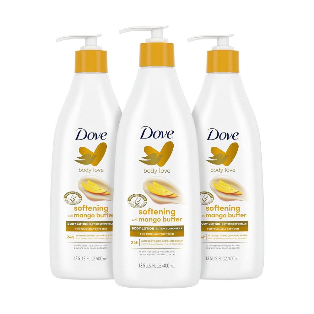 imageDove Body Love Softening Body Lotion with Mango amp Almond Pack of 3 For Touchably Soft Skin Butters Lotion for Dry Skin with Restoring Ceramide Serum 135 oz