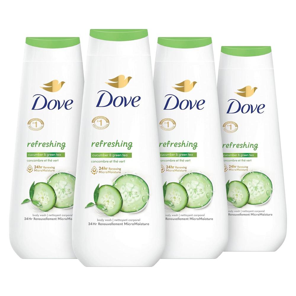 imageDove Body Wash Refreshing Cucumber and Green Tea 4 Count Refreshes Skin Cleanser That Effectively Washes Away Bacteria While Nourishing Your Skin 20 oz20 Fl Oz Pack of 4