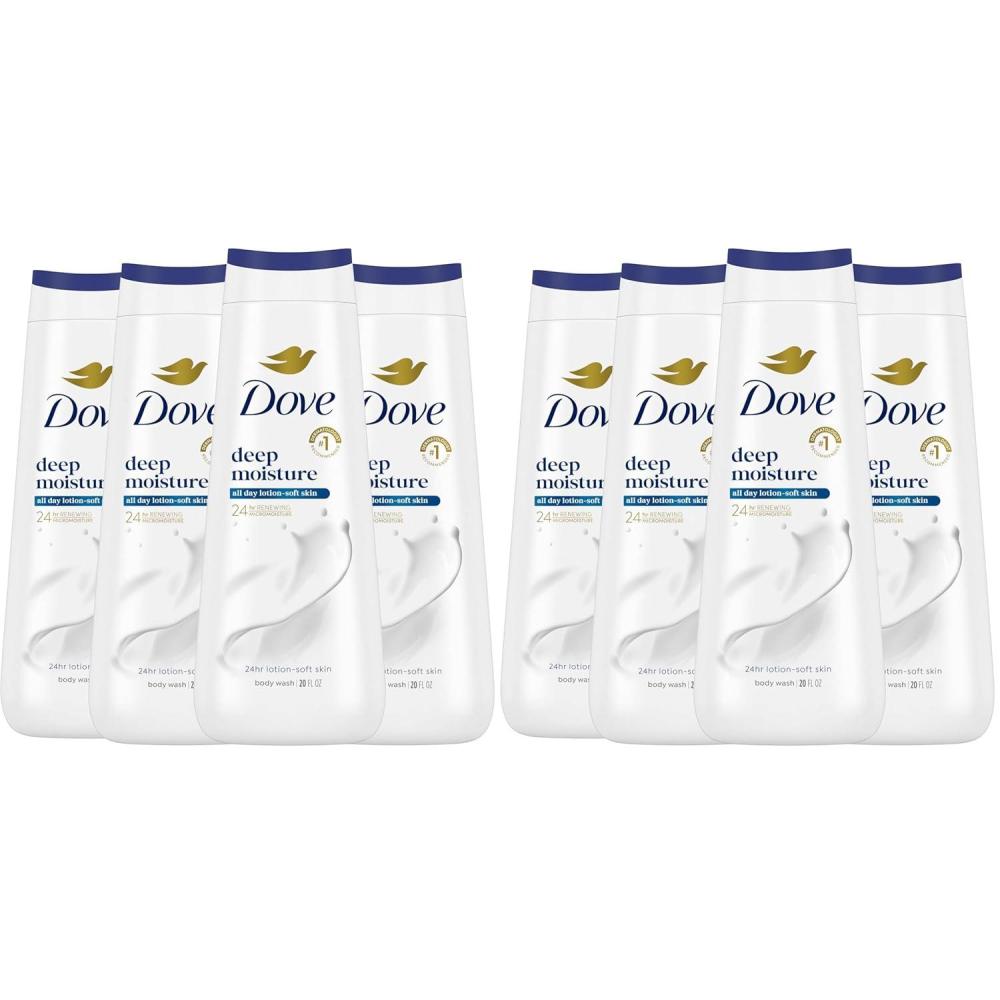 imageDove Body Wash with Natural Nourishers for Instantly Soft Skin and Lasting Nourishment Deep Moisture Cleanser That Effectively Washes Away Bacteria While Nourishing Your Skin 20 oz Pack of 420 Fl Oz Pack of 8