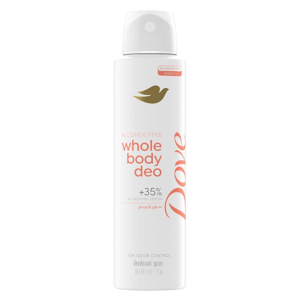 imageDove Whole Body Deo Alcohol Free Deodorant Spray for Women 72hour odor control Peach Glow 4 oz
