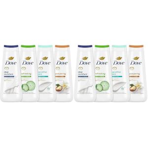 Dove Body Wash Deep Moisture, Sensitive Skin, Cucumber and Green Tea, and Shea Butter & Vanilla Collection 4 Count Skin Cleanser with 24hr Renewing MicroMoisture 20 oz(20 Fl Oz (Pack of 8))