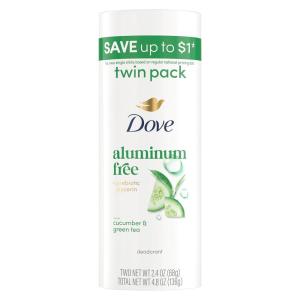 Dove Deodorant Stick 2 pk Cucumber & Green Tea for 72 Hour Odor Protection Aluminum Free 2.4 oz