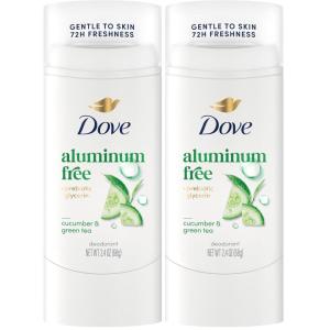 Dove Deodorant Stick Cucumber & Green Tea for 72 Hour Odor Protection Aluminum Free 2.4 oz(2.4 Ounce (Pack of 2))