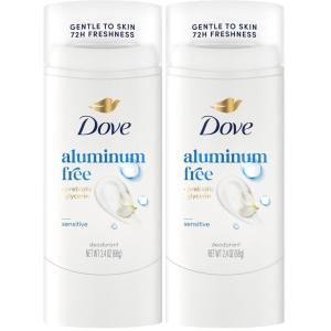 Dove Deodorant Stick Sensitive for 72 Hour Odor Protection Aluminum Free 2.4 oz(2.4 Ounce (Pack of 2))
