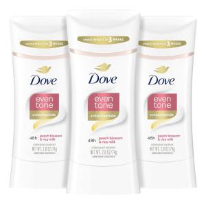 Dove Even Tone Antiperspirant Deodorant Stick Peach Blossom & Rice Milk 3 Count 2.6 oz(2.6 Ounce (Pack of 3))