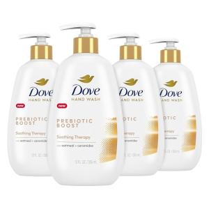 Dove Prebiotic Boost Hand Wash Gentle Detox 4 Count for Lasting Softness, with Marine Algae & Adaptogen, 12 oz(Soothing Therapy)
