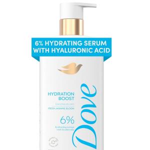 Dove Serum Body Wash Hydration Boost actively drenches dry skin with Hyaluronic Acid Serum 18.5 Fl Oz(Jasmine)