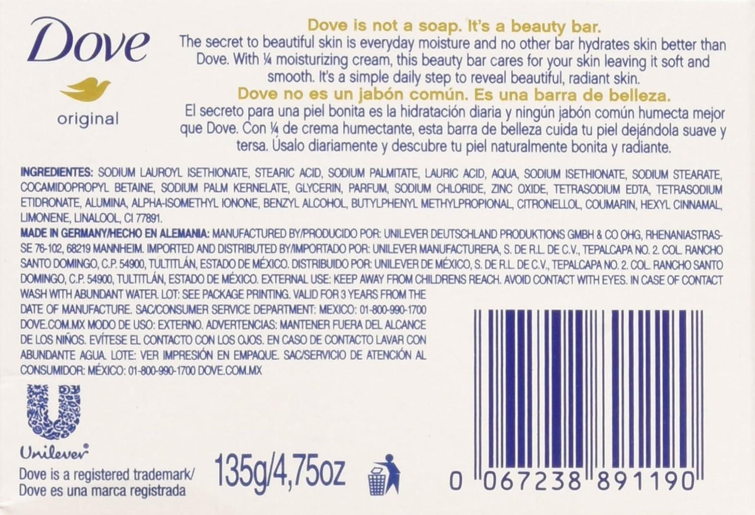 imageDove Beauty Bar Soap Original Pack of 36 for Soft Smooth Skin with 14 Moisturizing Cream 26 oz475 Ounce Pack of 12