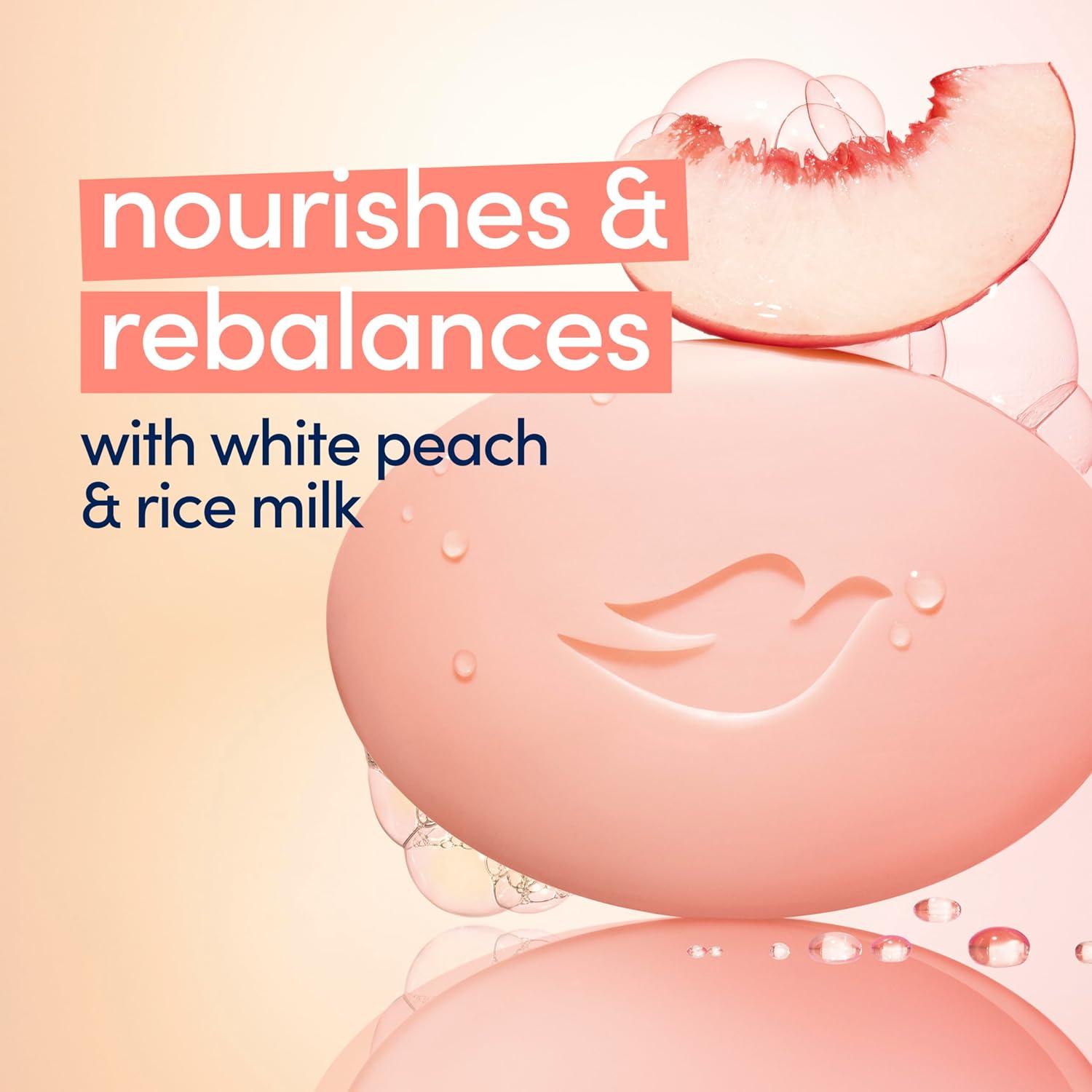 imageDove Beauty Bar Soap Rebalancing White Peach amp Rice Milk 14 Count for a Nourished and Moisturized Skin with Moisturizing Cream PlantBased Formula 375 oz