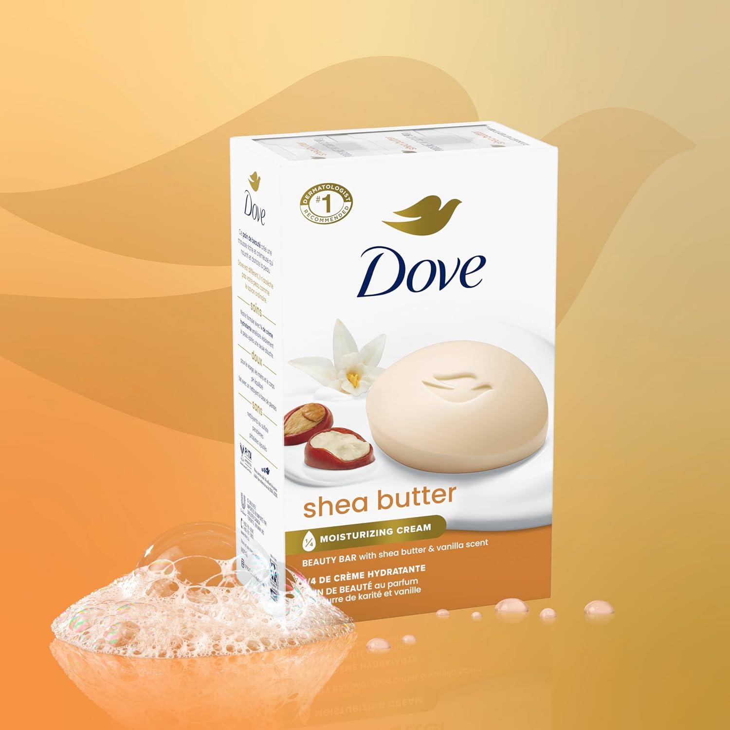 imageDove Beauty Bar Soap Shea Butter 4 Count for Nourished Radiant Skin Enriches Skin 375 oz1 Ounce Pack of 4