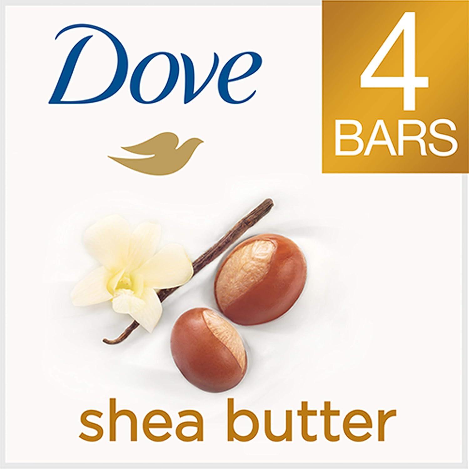 imageDove Beauty Bar Soap Shea Butter 4 Count for Nourished Radiant Skin Enriches Skin 375 oz1 Ounce Pack of 4