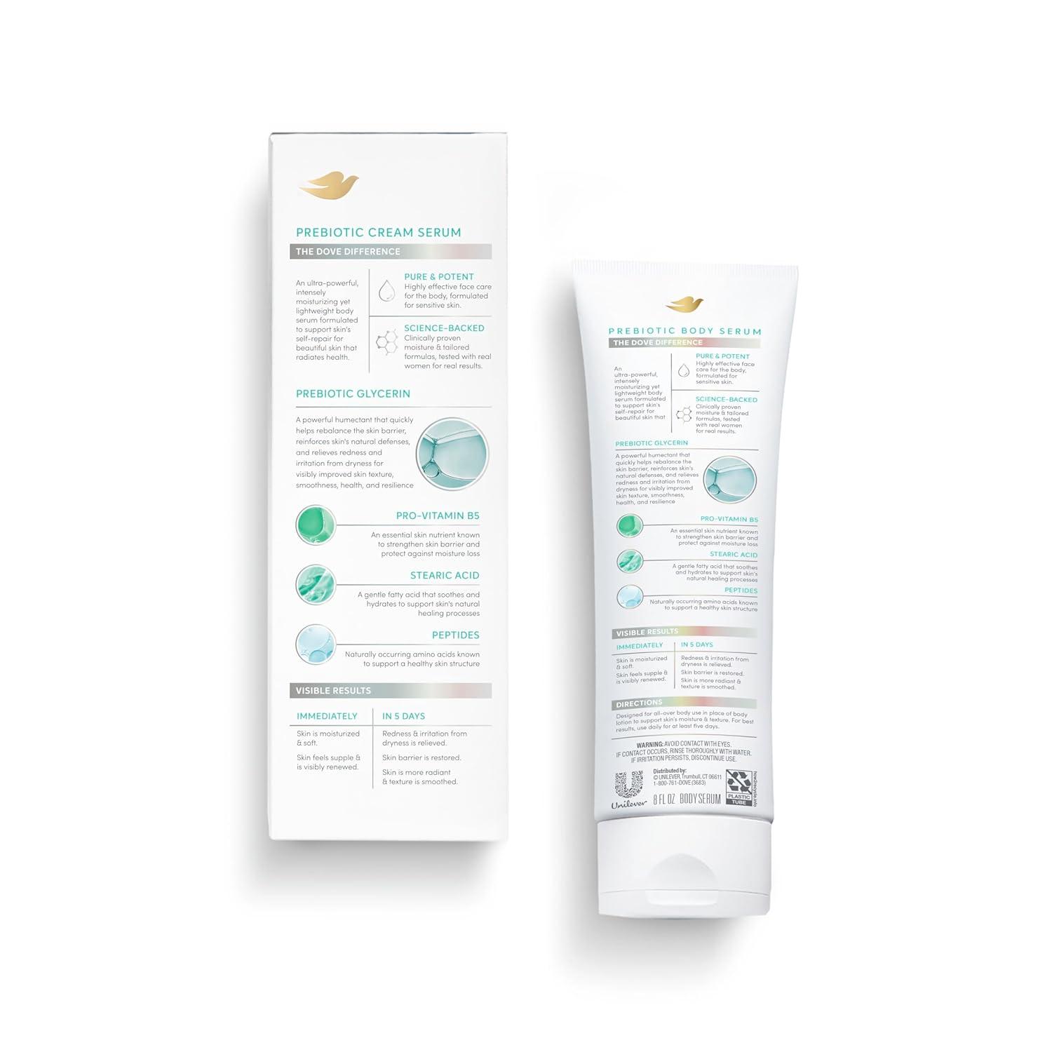 imageDove Body Cream Serum Prebiotic Protection for Dry Sensitive Skin with ProVitamin B5 Stearic Acid and Peptides Lotion 8 oz