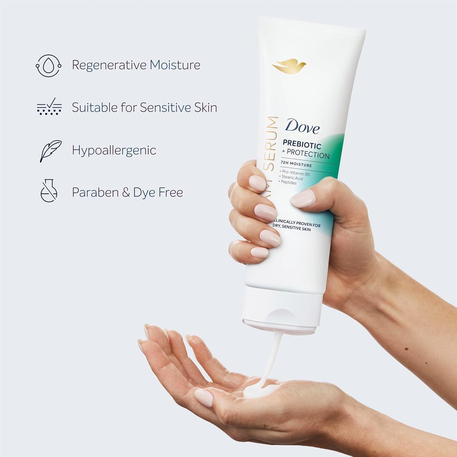 imageDove Body Cream Serum Prebiotic Protection for Dry Sensitive Skin with ProVitamin B5 Stearic Acid and Peptides Lotion 8 oz