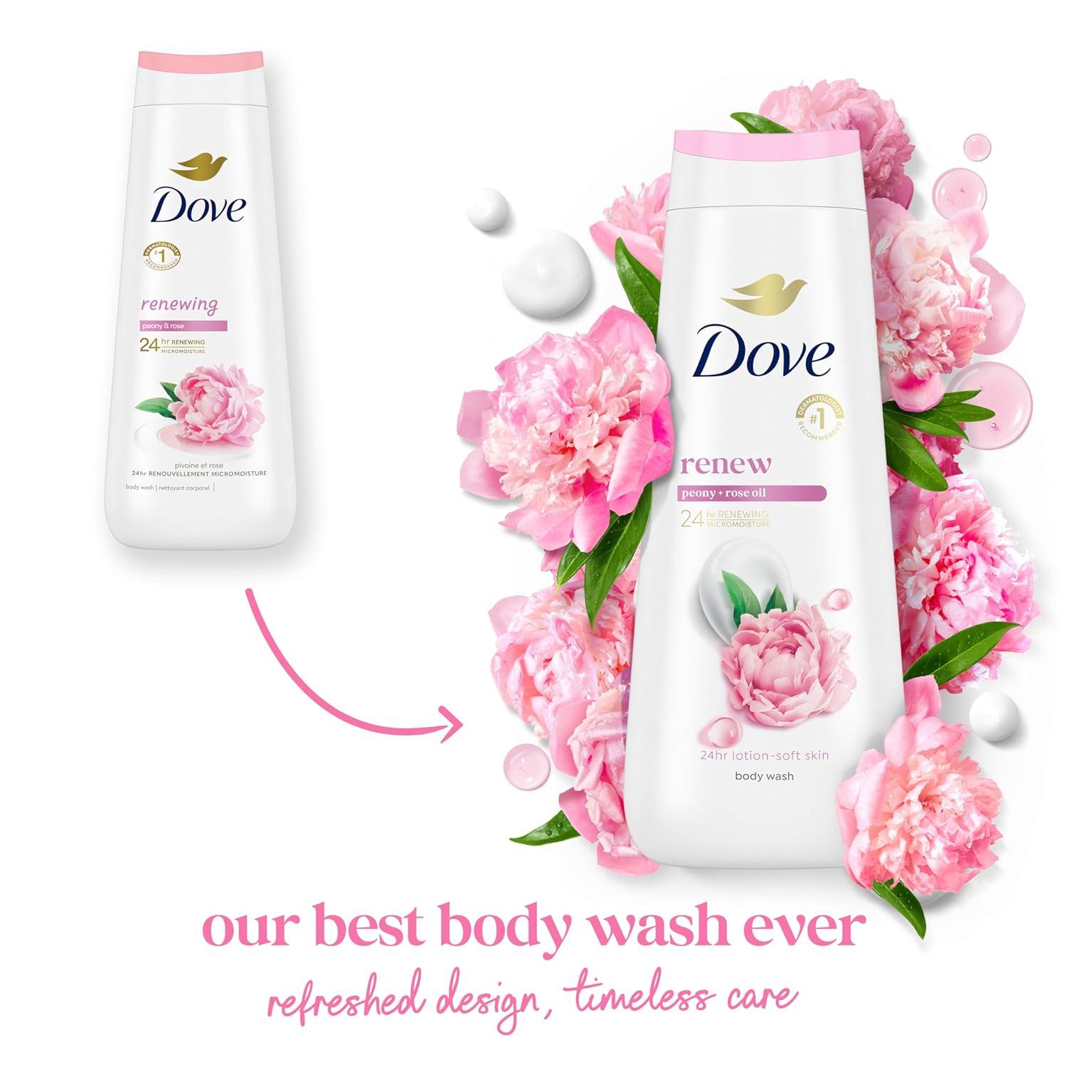 imageDove Body Wash 100 Gentle Cleansers Sulfate Free Peony and Rose Oil Effectively Washes Away Bacteria While Nourishing Your Skin 22 Fl Oz Pack of 4Peony and Rose Oil