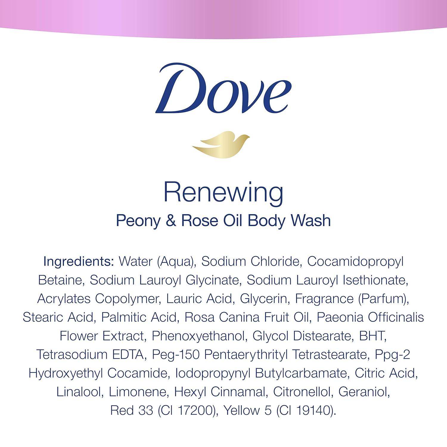 imageDove Body Wash 100 Gentle Cleansers Sulfate Free Peony and Rose Oil Effectively Washes Away Bacteria While Nourishing Your Skin 22 Fl Oz Pack of 4Peony and Rose Oil