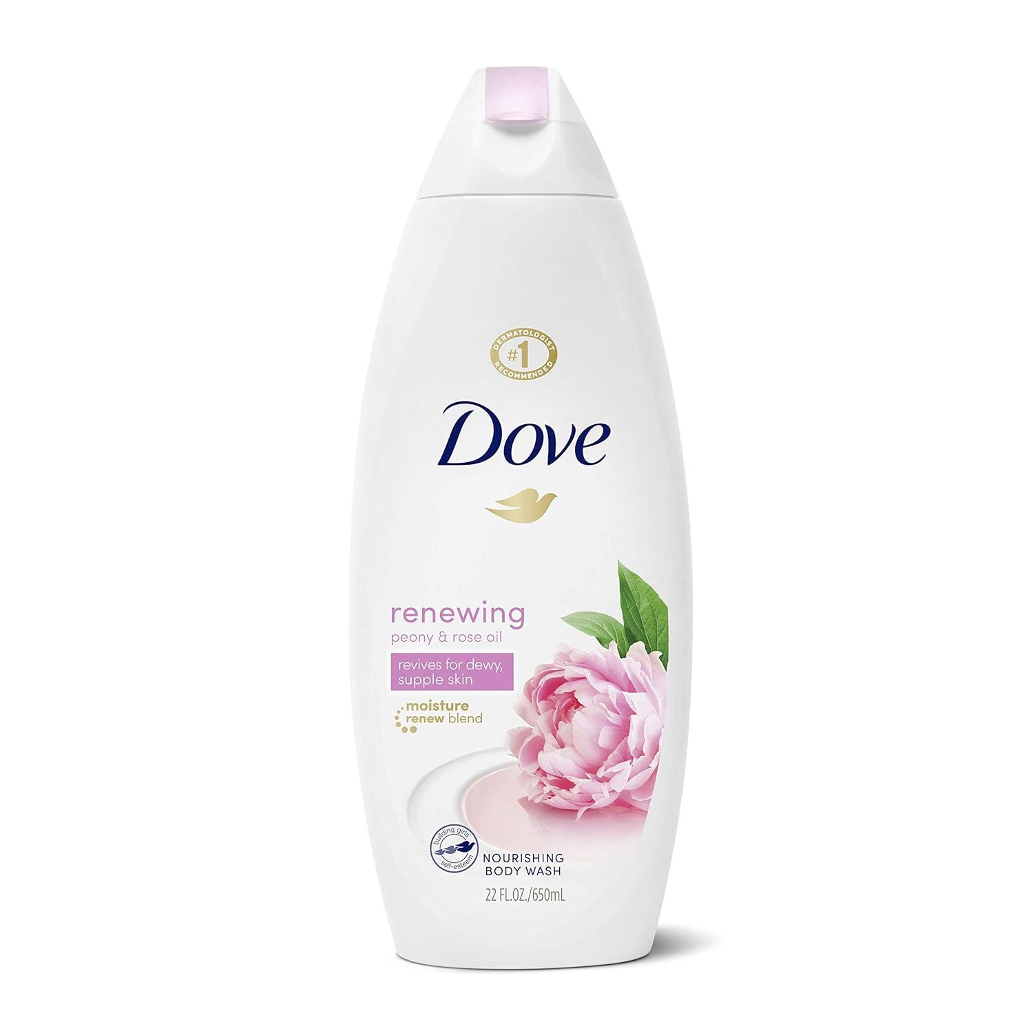 imageDove Body Wash 100 Gentle Cleansers Sulfate Free Peony and Rose Oil Effectively Washes Away Bacteria While Nourishing Your Skin 22 Fl Oz Pack of 4Peony and Rose Oil