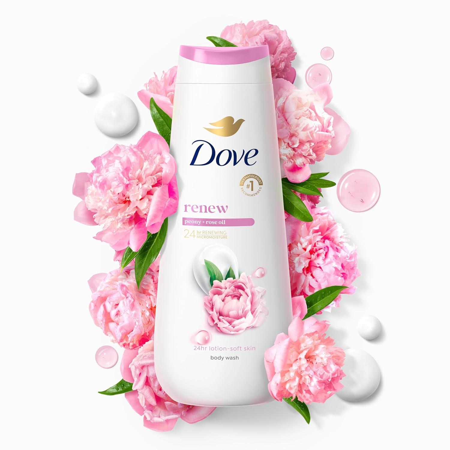 imageDove Body Wash 100 Gentle Cleansers Sulfate Free Peony and Rose Oil Effectively Washes Away Bacteria While Nourishing Your Skin 22 Fl Oz Pack of 4Peony and Rose Oil