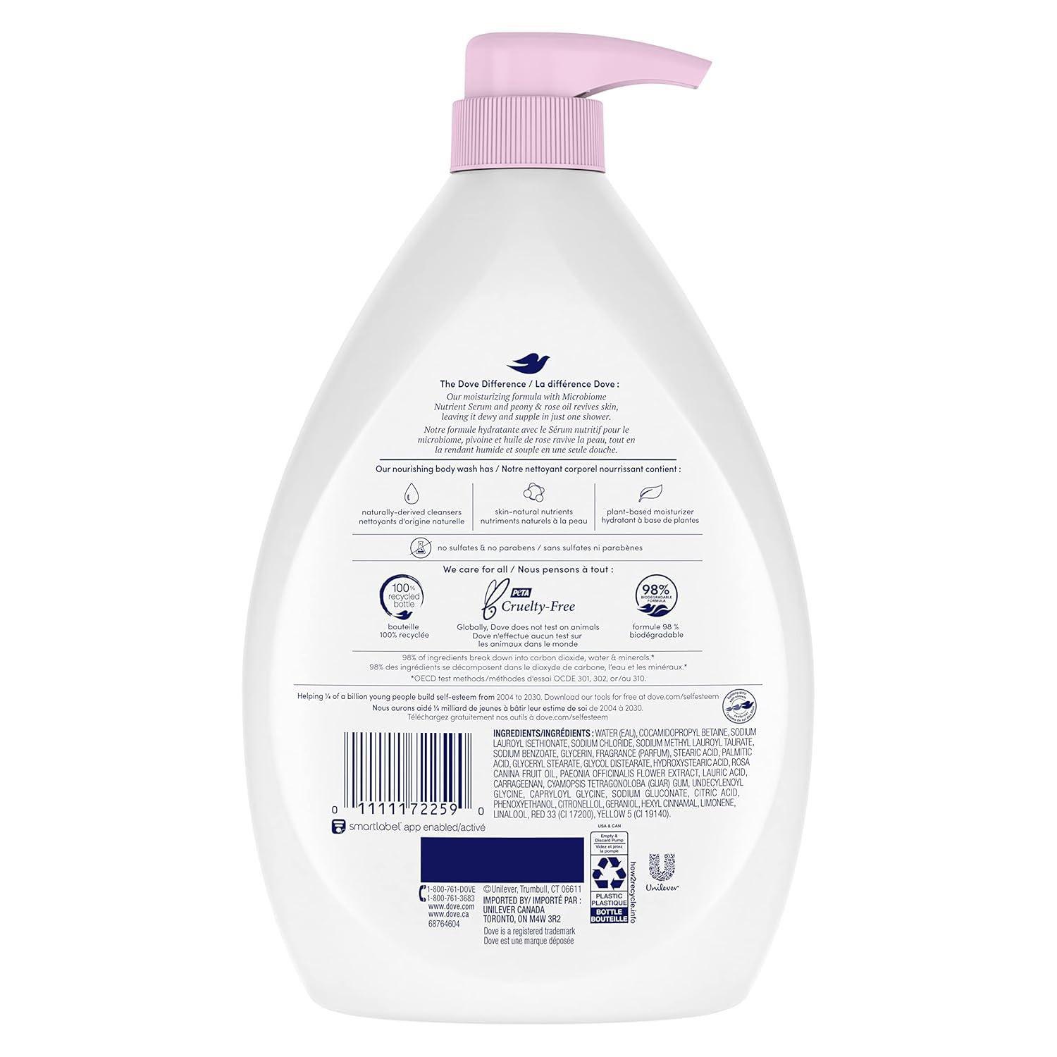 imageDove Body Wash 100 Gentle Cleansers Sulfate Free Peony and Rose Oil Effectively Washes Away Bacteria While Nourishing Your Skin 22 Fl Oz Pack of 4Peony and Rose Oil