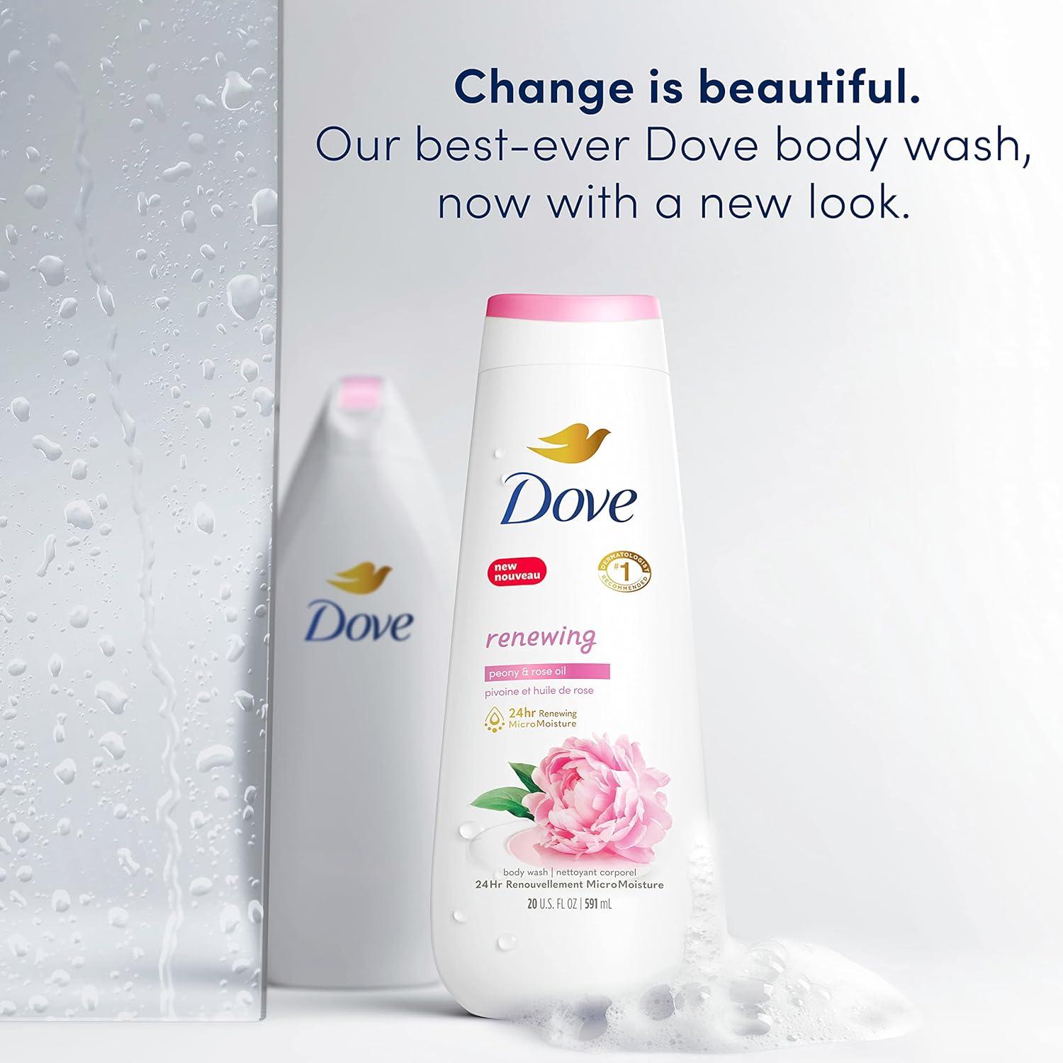 imageDove Body Wash 4 Count Renewing Peony and Rose Oil for Renewed HealthyLooking Skin Gentle Skin Cleanser with 24hr Renewing MicroMoisture 20 oz