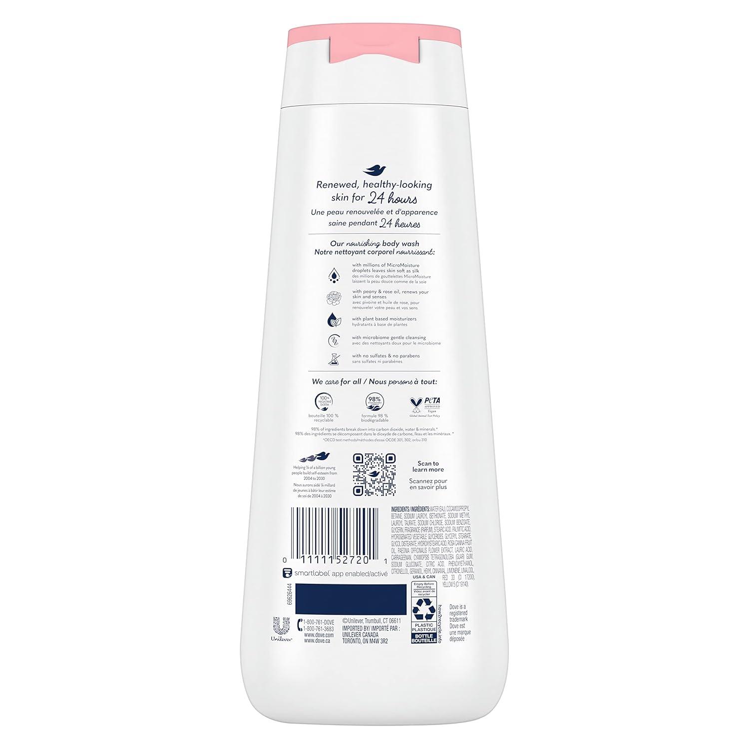 imageDove Body Wash 4 Count Renewing Peony and Rose Oil for Renewed HealthyLooking Skin Gentle Skin Cleanser with 24hr Renewing MicroMoisture 20 oz
