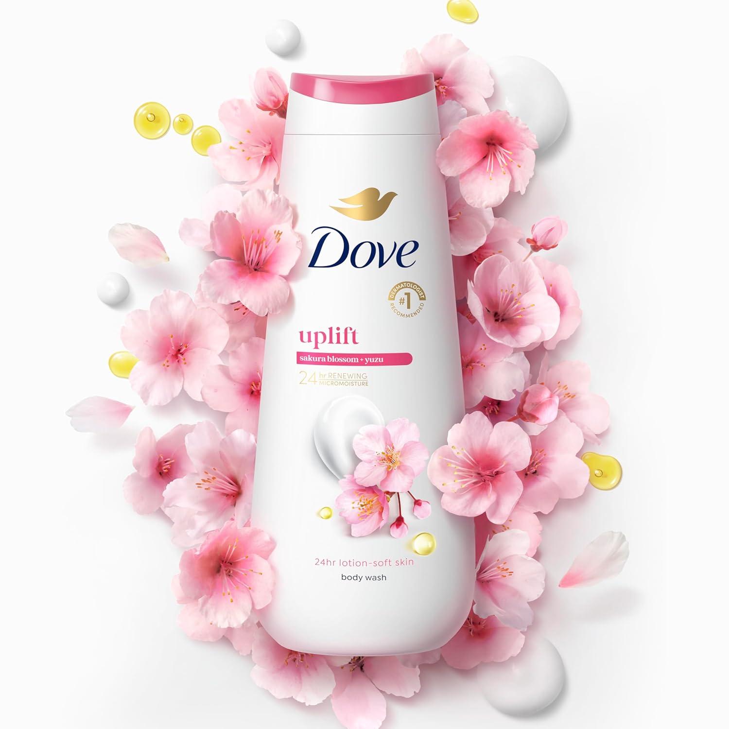 imageDove Body Wash 4 Count for 24hr LotionSoft Skin Uplift Sakura Blossom and Yuzu Moisturizing Skin Cleanser with No Sulfates No Parabens