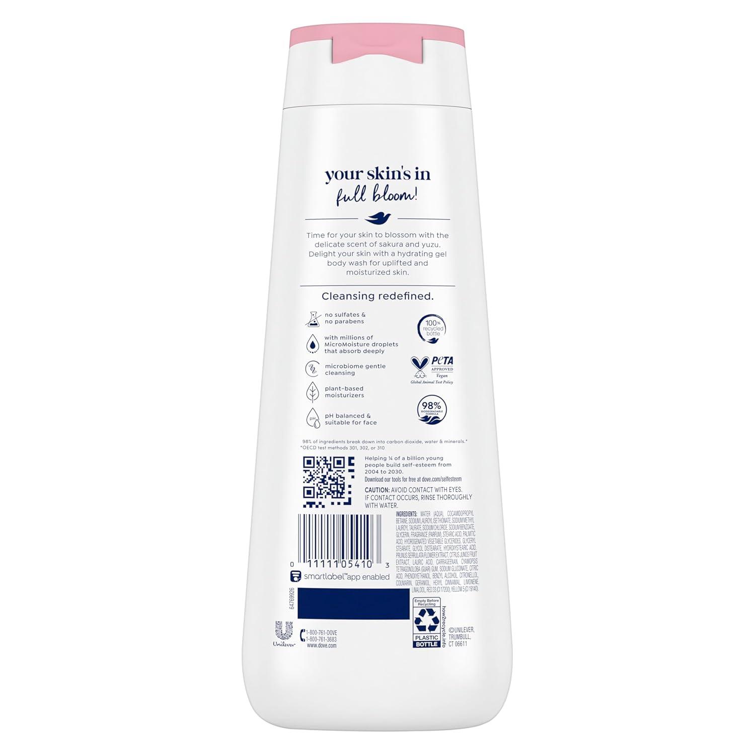 imageDove Body Wash 4 Count for 24hr LotionSoft Skin Uplift Sakura Blossom and Yuzu Moisturizing Skin Cleanser with No Sulfates No Parabens