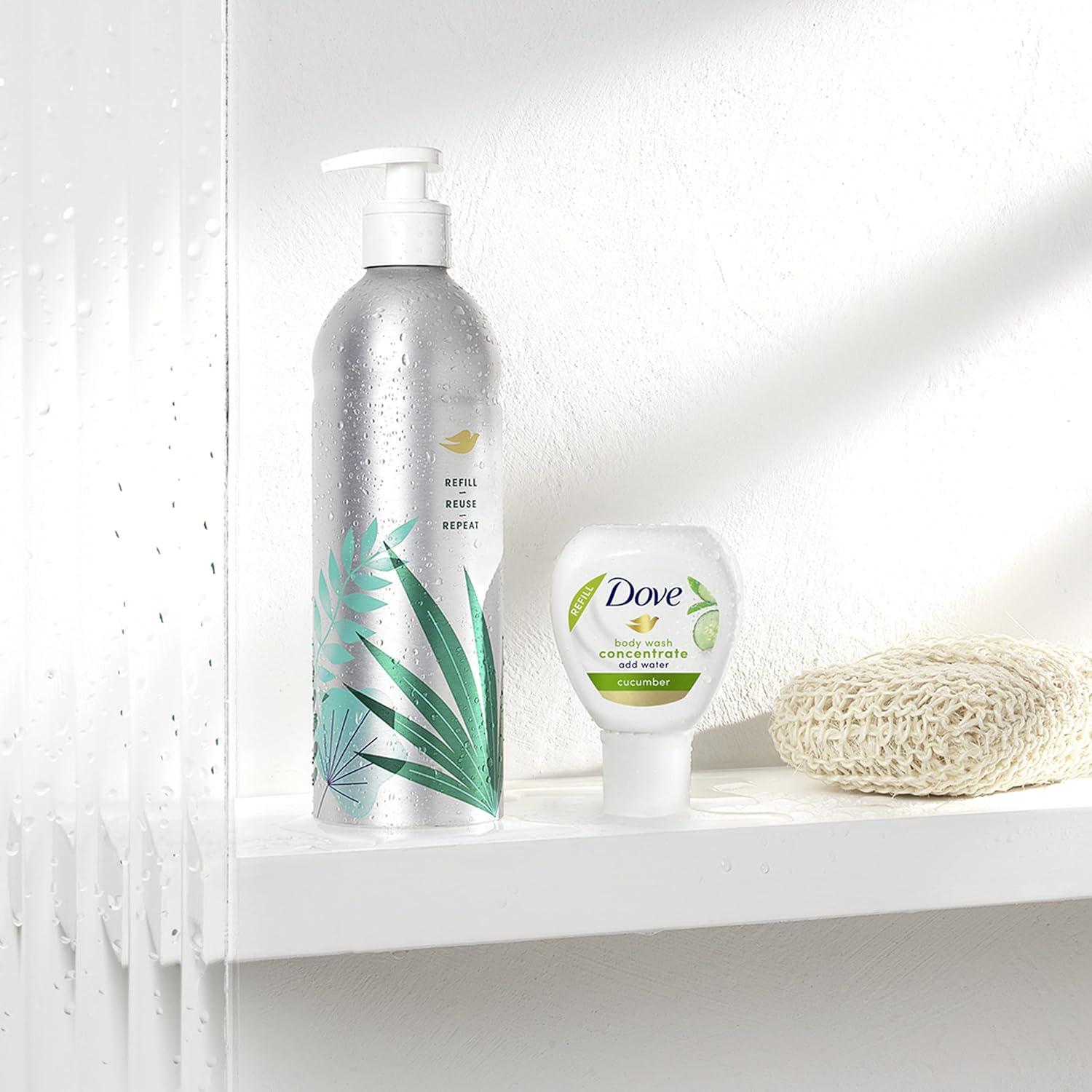 imageDove Body Wash Aluminum Reusable Bottle and Concentrate Refill 2x Starter Kit for Instantly Soft Skin Shea and Warm Vanilla for Skin Care and Lasting Nourishment 4oz makes 16ozCucumber